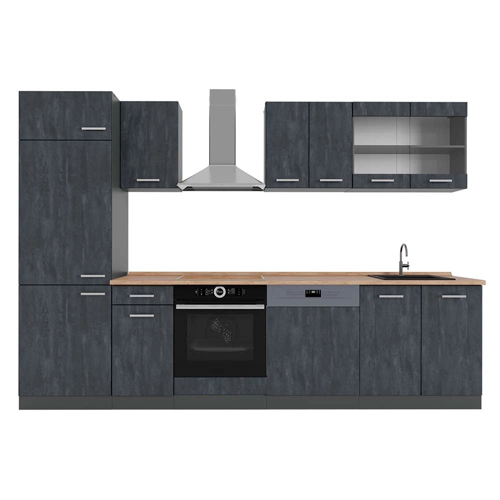 Cucina componibile R-Line Calce nera/Antracite 300 cm PL Rovere Vicco