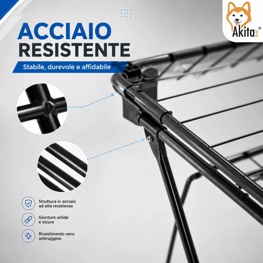 Akitaink Stendibiancheria Wingslux Nero 18 m