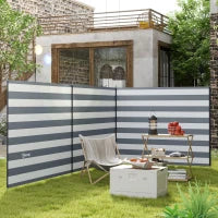 Paravento da Spiaggia Pieghevole Frangivista in Poliestere con Barre in Acciaio, 540x150 cm, Grigio
