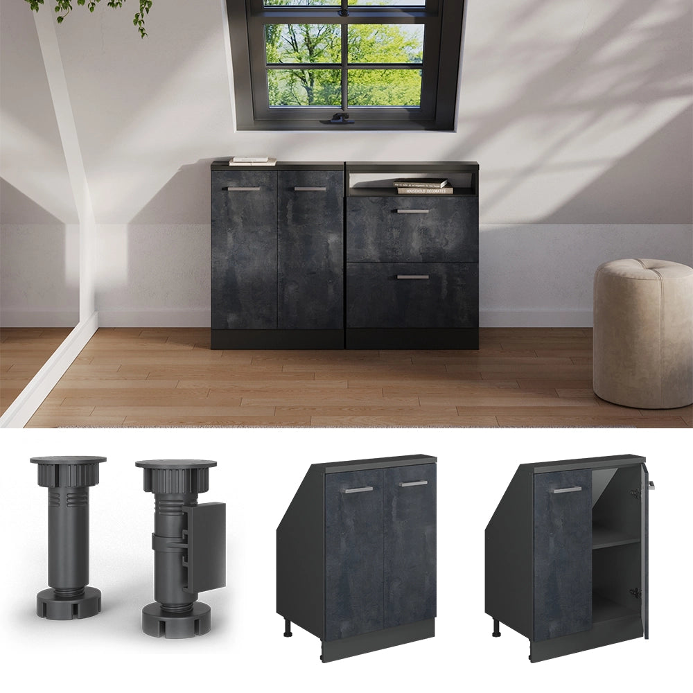 Mobile sottotetto Rion Calce nera/Antracite con 2 porte Vicco