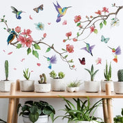 Decorazione per Parete con Fiori di Rosa - Muurstickers per Camera da Letto e Sala - Decorazione per Parete con Disegno di Kolibrie - Verificato per Rimosso e Autoadesivo