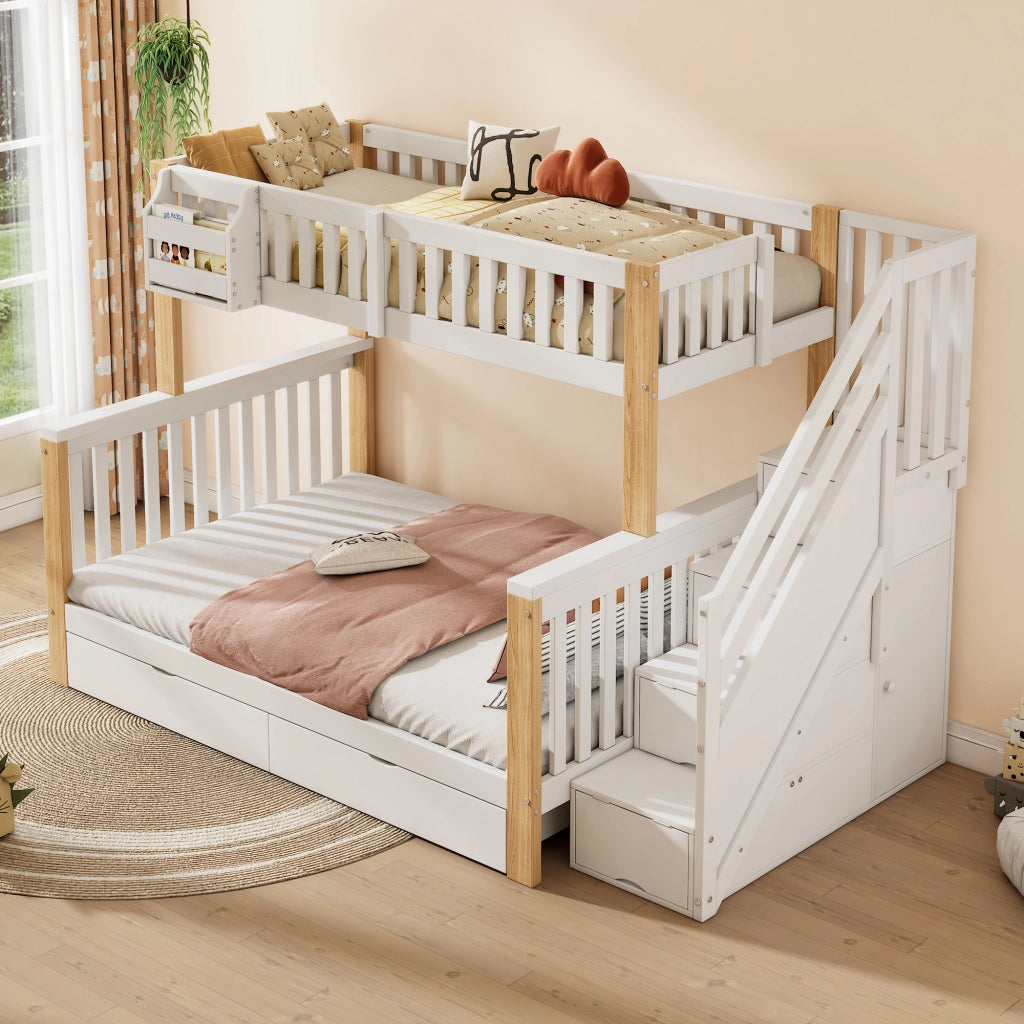 LETTO A CASTELLO Multifunzionale 140x200 cm Legno Bianco e Naturale
