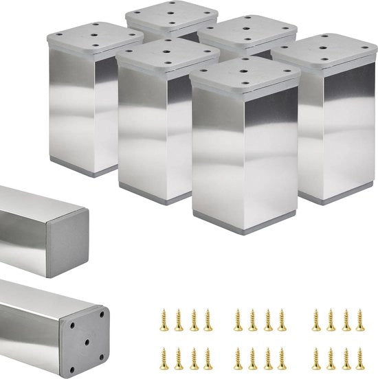 Sostegni per mobili regolabili in altezza 40x40mm - set di 6 - sostegni per cassetti in metallo 80mm - cromato - accessori per mobili
