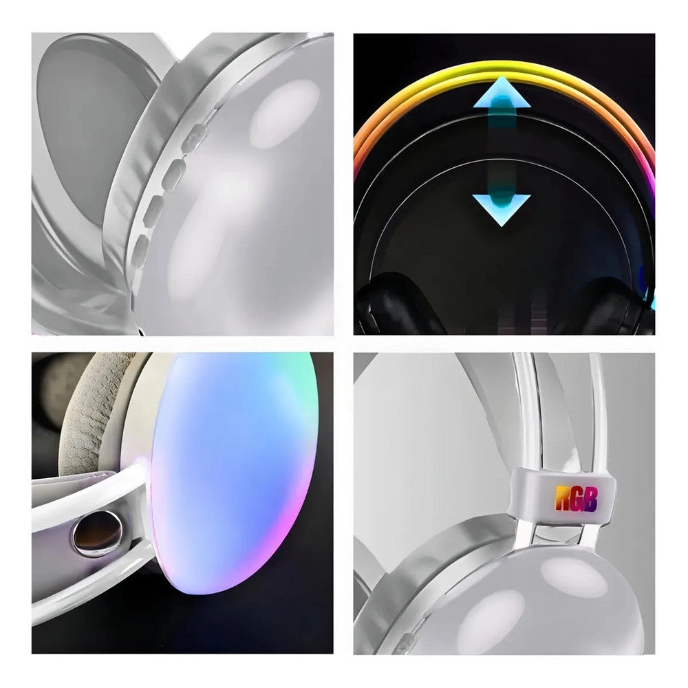 Trade Shop - Cuffie Wireless Ricaricabile Bluetooth V5.3 Luci Rgb Led Auricolare Musica Pc Smartphone -