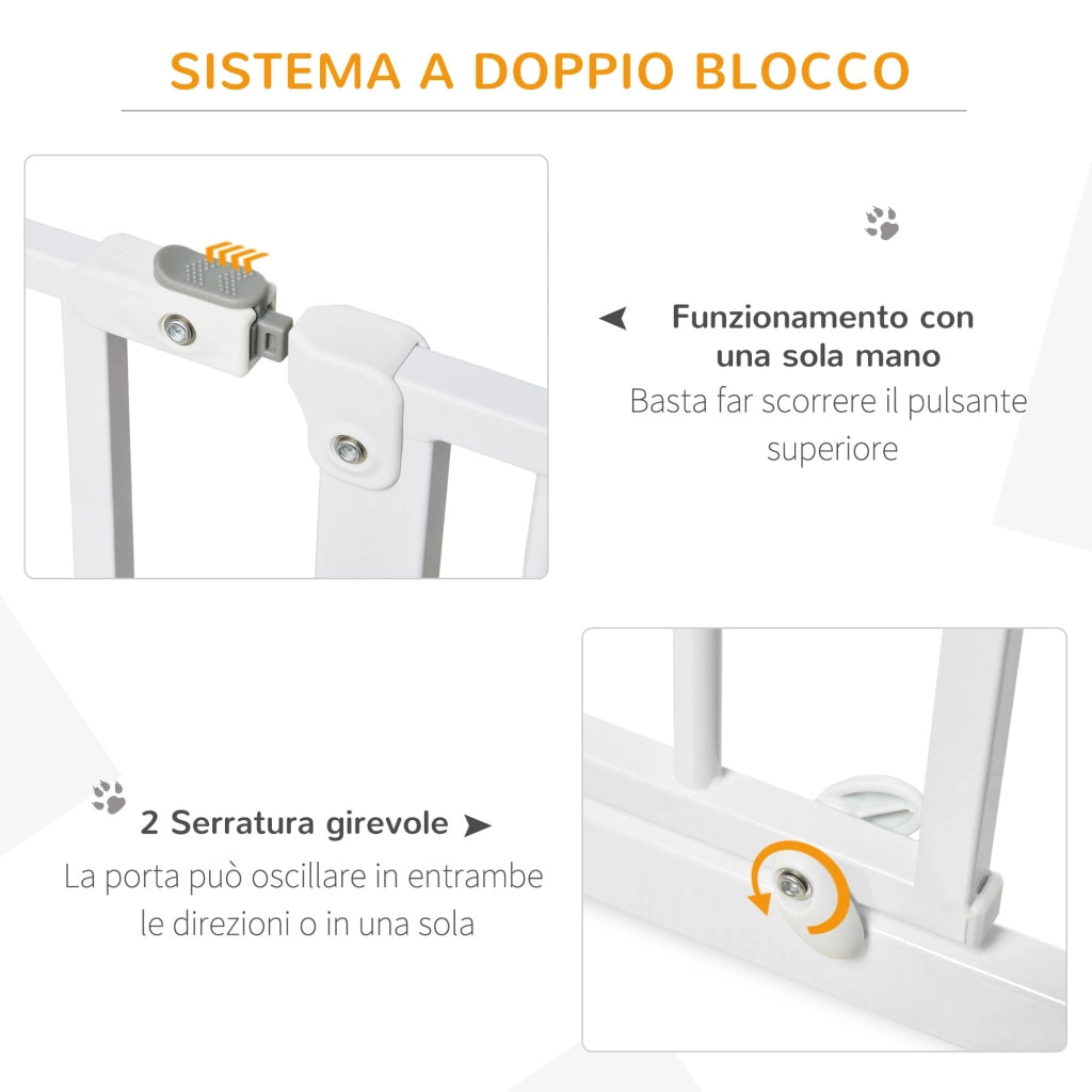 Cancelletto di Sicurezza per Animali Domestici Regolabile 75-95 cm in Acciaio e ABS Bianco