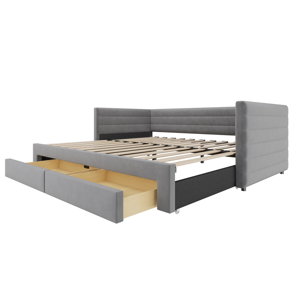 Letto divano estraibile 90 × 190 cm e 180 × 190 cm; 2 posti con 2 cassetti; senza materasso; grigio