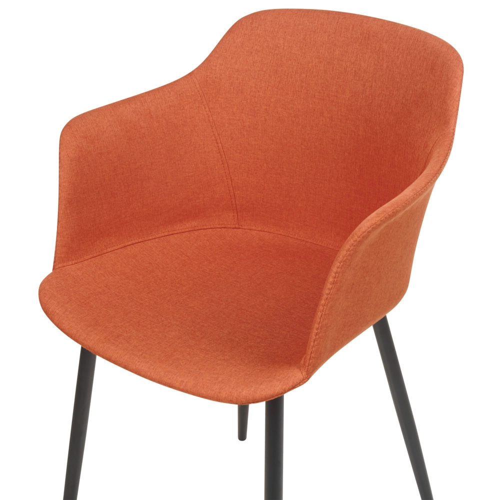 Set di 2 sedie da pranzo in tessuto arancione imbottito con gambe nere Stile retrò Mobili per il soggiorno