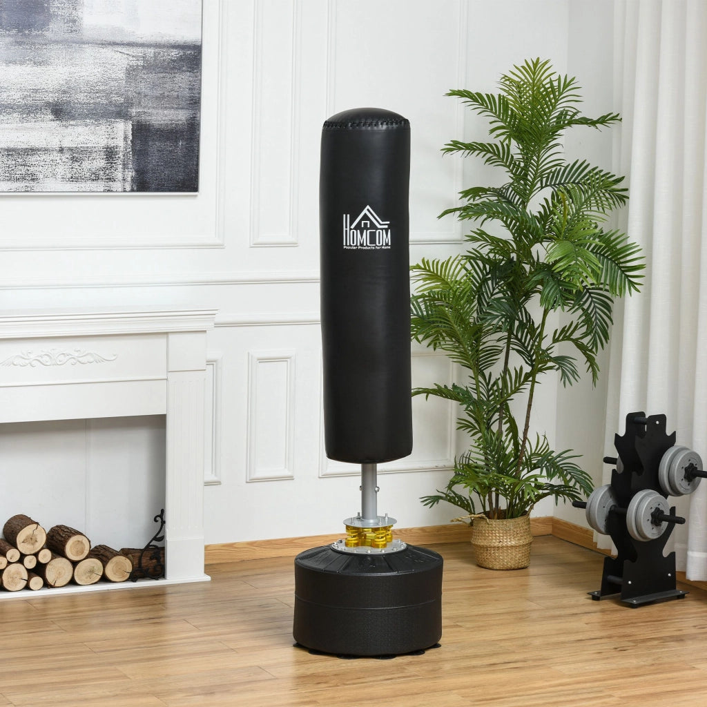 Sacco Boxe da Terra Autoportante, Sacco per Pugilato con Base Riempibile con Acqua e Sabbia, Nero
