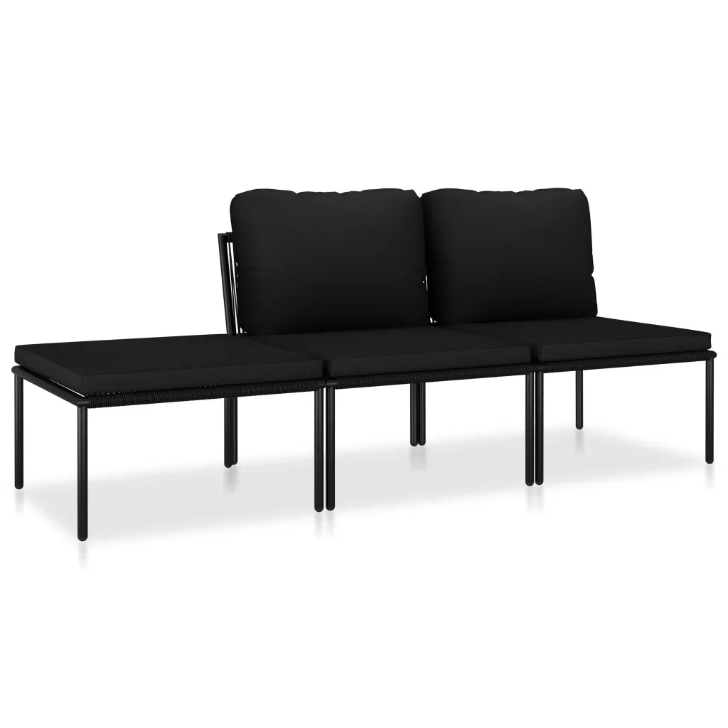 Set Divani da Giardino 3 pz | Set Salotto da Giardino con Cuscini Neri in PVC