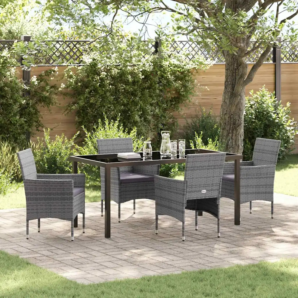 Set da Pranzo per Giardino con cuscino 5 pcs Grigio polyrattan 3379732