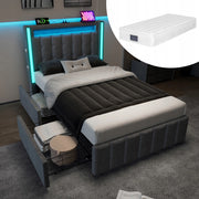 Letto singolo 90x200 - Xylo - Grigio con USB-C e materasso incluso