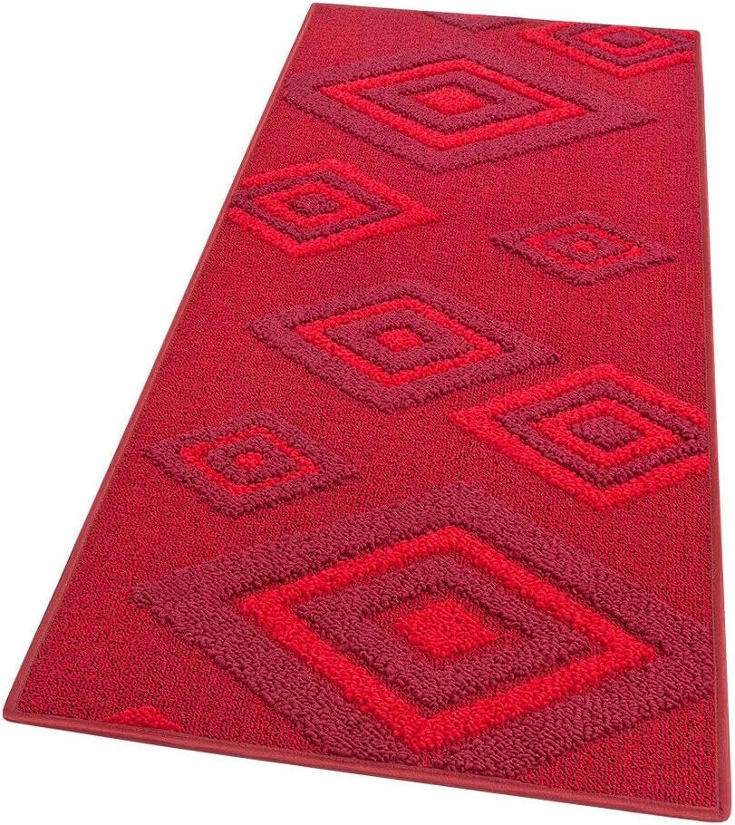 Tappeto Cucina Rombi .3D 50x135 Cm Assorbente Morbido Moderno Antiscivolo Bordeaux
