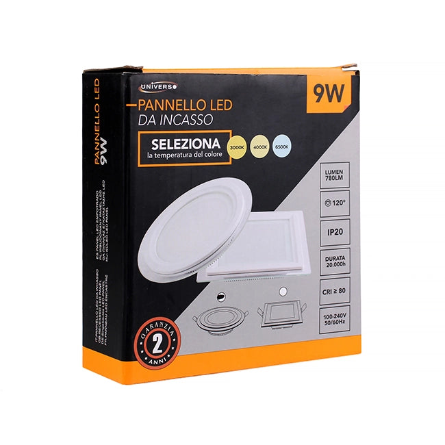 PANNELLO LED 9W TONDO BIANCO DA INCASSO SLIM VETRO PER CONTROSOFFITTI CCT CON 3 TEMPERATURE DI COLORE