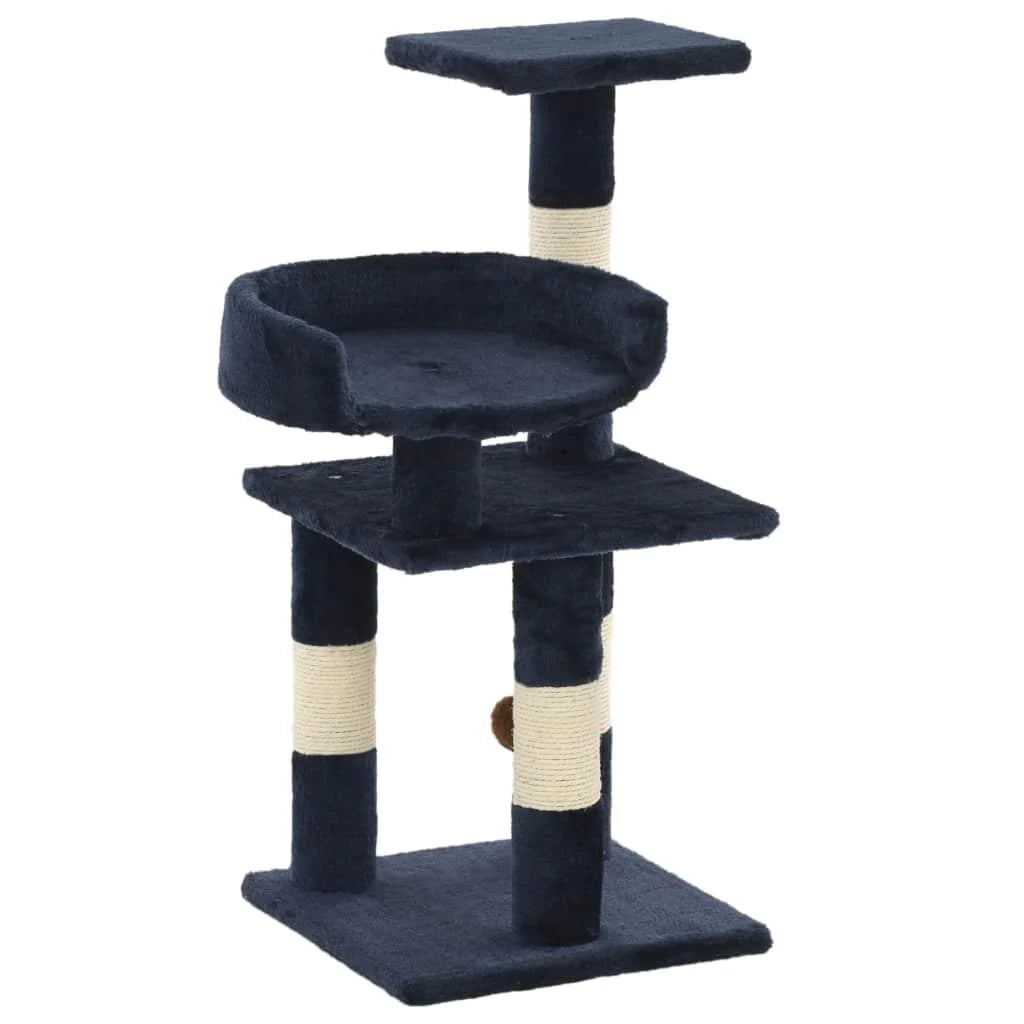 Tiragraffi albero per gatti cuccia per gatti peluche in sisal 65 cm blu 3702053