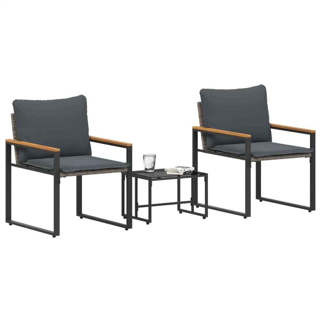 Set di Mobili con cuscino 3 pz | Set Salotto da Giardino Grigio e Grigio Scuro Rattan