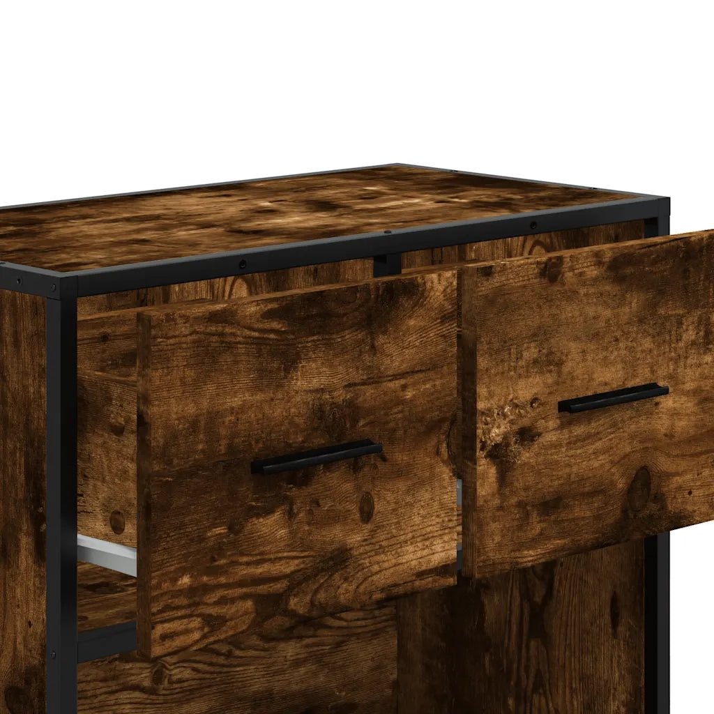 Comodino-Tavolino da notte Rovere Fumo 60x31x60 cm in Legno Multistrato e Metallo