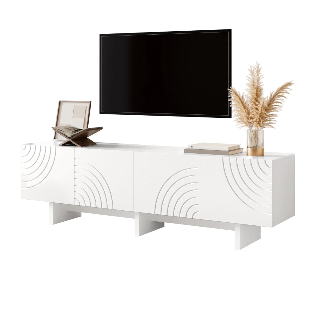 Mobile TV con 4 ante e passacavi; per soggiorno; in MDF e PB; bianco; 170 x 35 x 50 cm