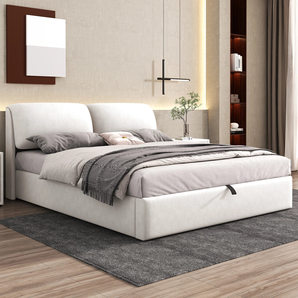 Letto contenitore 160 × 200 cm con 3 cassetti, apertura idraulica e vano integrato, senza materasso, in velluto beige