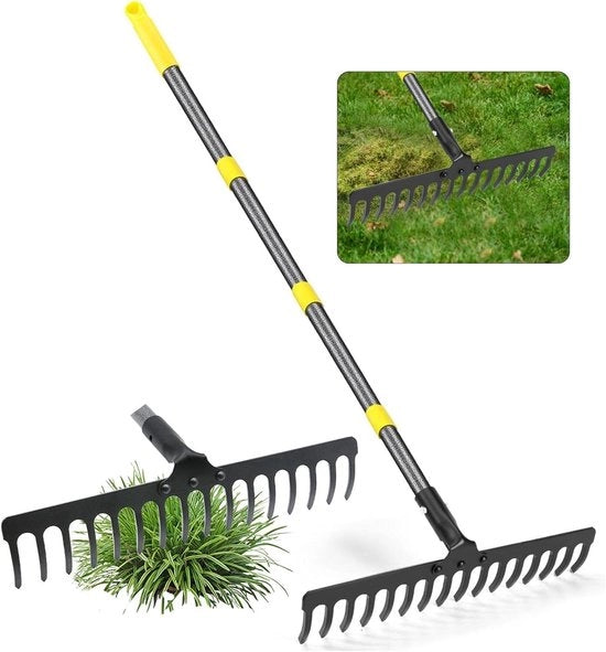 Racchetto da Giardino con 16 Denti in Acciaio per Foglie Erbacce Erbaggio Raccoglitore di Paglia da Giardino