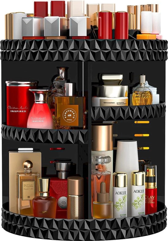 Organizzatore di cosmetici 360 gradi rotativo, con 6 livelli di un tavolo adattabile, organizzatore di bellezza con contenitore per profumi per comodino, tavolo da toeletta, bagno, nero