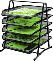 Organizzatore di cassetti metallico a 5 strati per ufficio, organizzatore di cassetto con rete, supporto a pile per documenti e carte per ufficio domestico