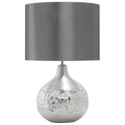 Lampada da Tavolo Porcellana Argento Grigio Paralume Tamburo in Simil Seta 43H cm Soggiorno Tradizionale