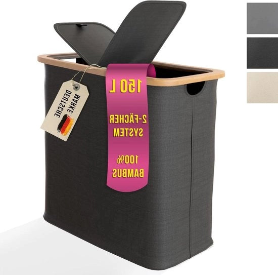 Wassorteerder 2 Vasi con Coperchio 150L con Filtro a Bamboo XXL - Grigio Scuro Donkergrijs Antracite - Grande