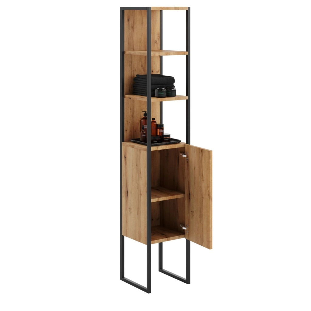 Colonna bagno Aura in stile industriale legno di quercia e metallo