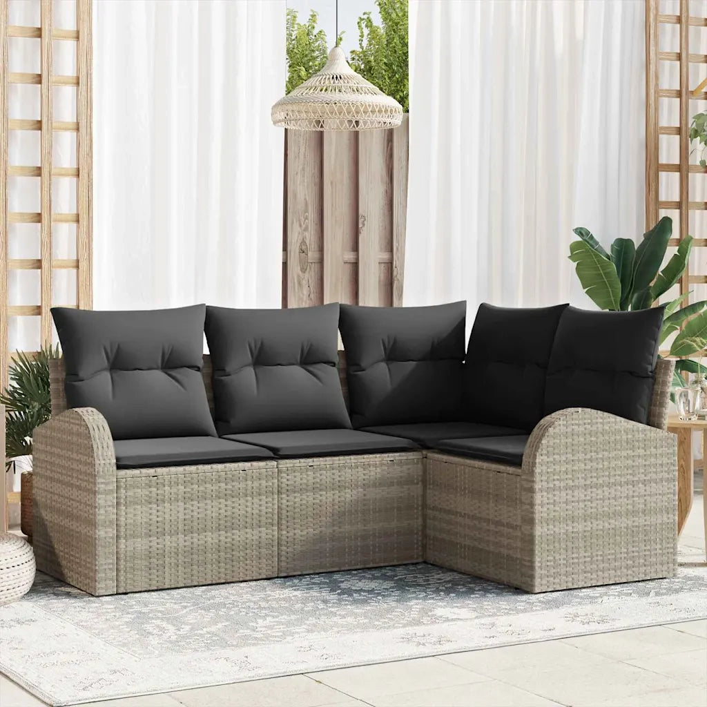 Set Divano da Giardino 4 pz | Set Salotto da Giardino Grigio chiaro polyrattan