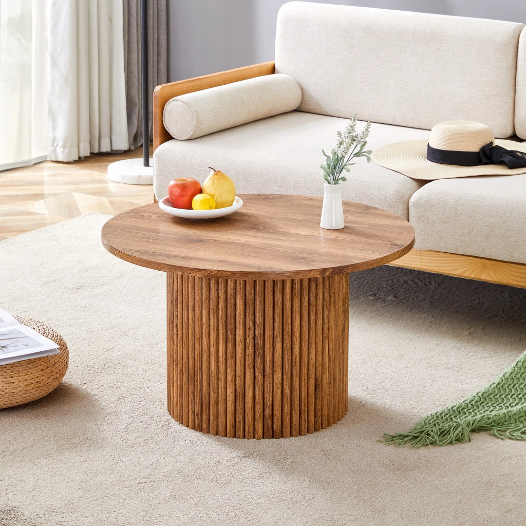 TAVOLINO DA CAFFÈ Rotondo 70 cm MDF Effetto Legno con Struttura in Metallo