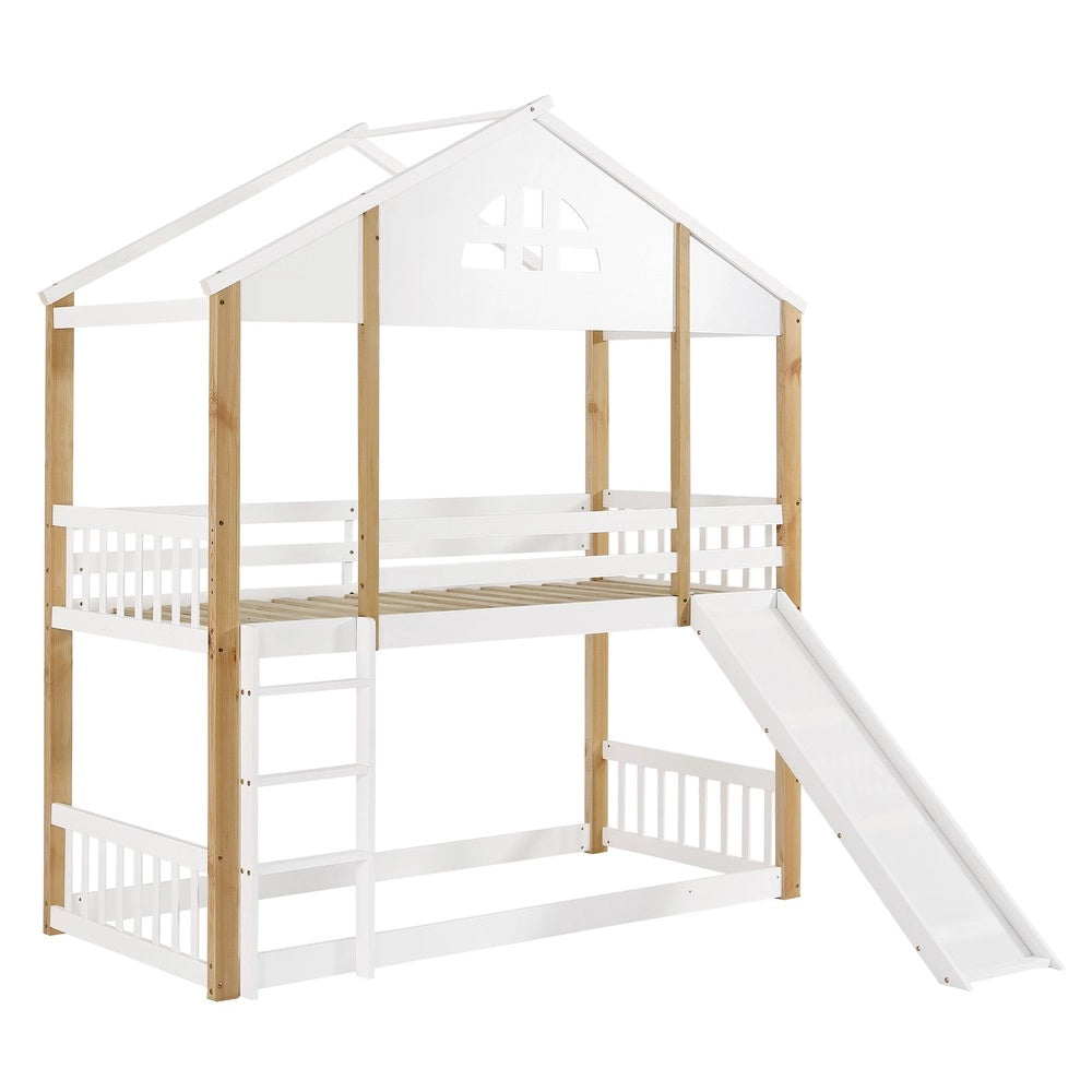 Letto a Castello con Scivolo e Finestre ¨C MINIMAL ¨C Massello Bianco 90x200