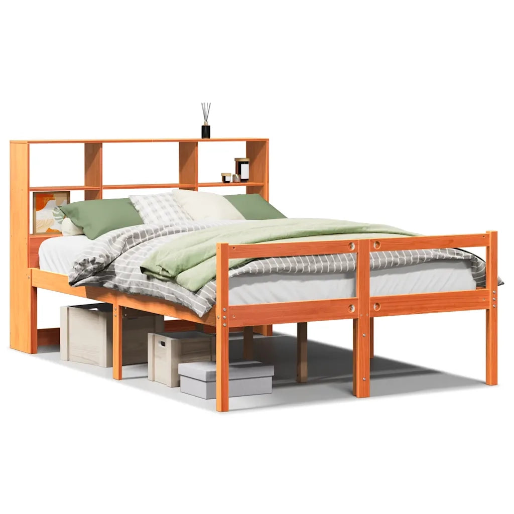 Letto Libreria senza Materasso-Struttura Letto con contenitore Marrone Cera 140x200 cm Legno 108770