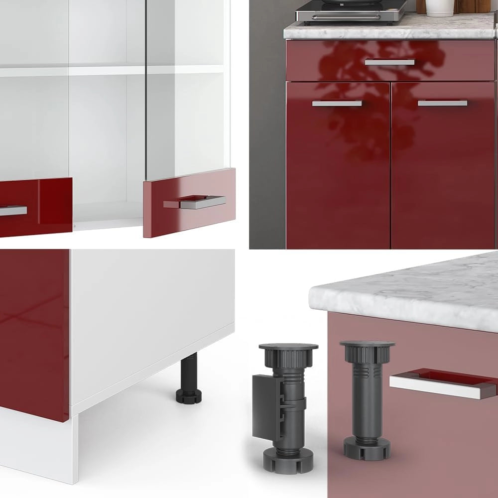 Cucina monoblocco R-Line, Rosso lucido, 140 cm senza piano di lavoro, adatto a spazi piccoli, espandibile in modo modulare