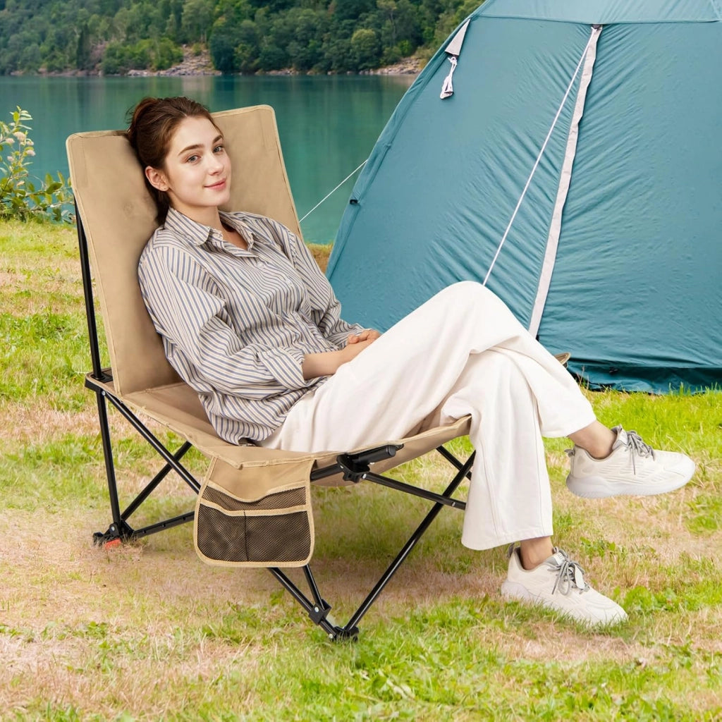 Sedia da Campeggio Pieghevole, Lounge Recliner Portatile con Schienale Regolabile, Sedile Imbottito con Borsa da Trasporto, per Esterno Giardino Cmapeegio, Portata 225 kg