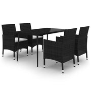 Set da Pranzo per Giardino 5 pz | Set Salotto da Giardino con Cuscini Polyrattan e Vetro