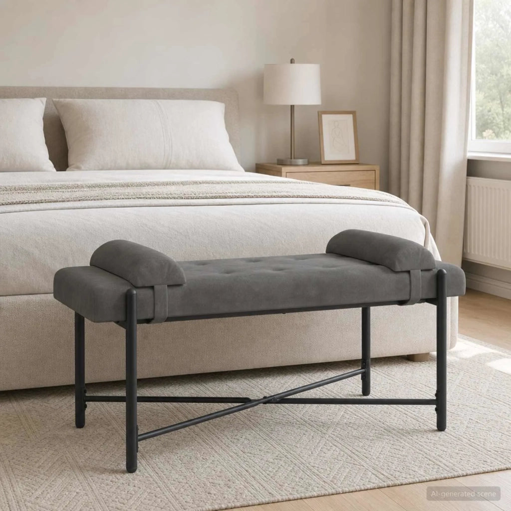 Panchina con bottoni e cuscini Grigio Scuro 110 x 40 x 46 cm 42038386