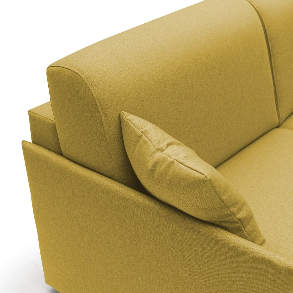 Evans Divano letto angolare con penisola in morbido tessuto impermeabile T13 232 cm Destro (mat. 120x197)  giallo