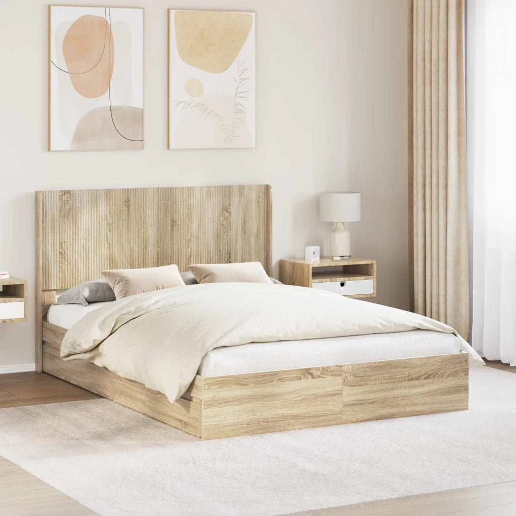 Struttura del letto con stoccaggio e testata Rovere Sonoma