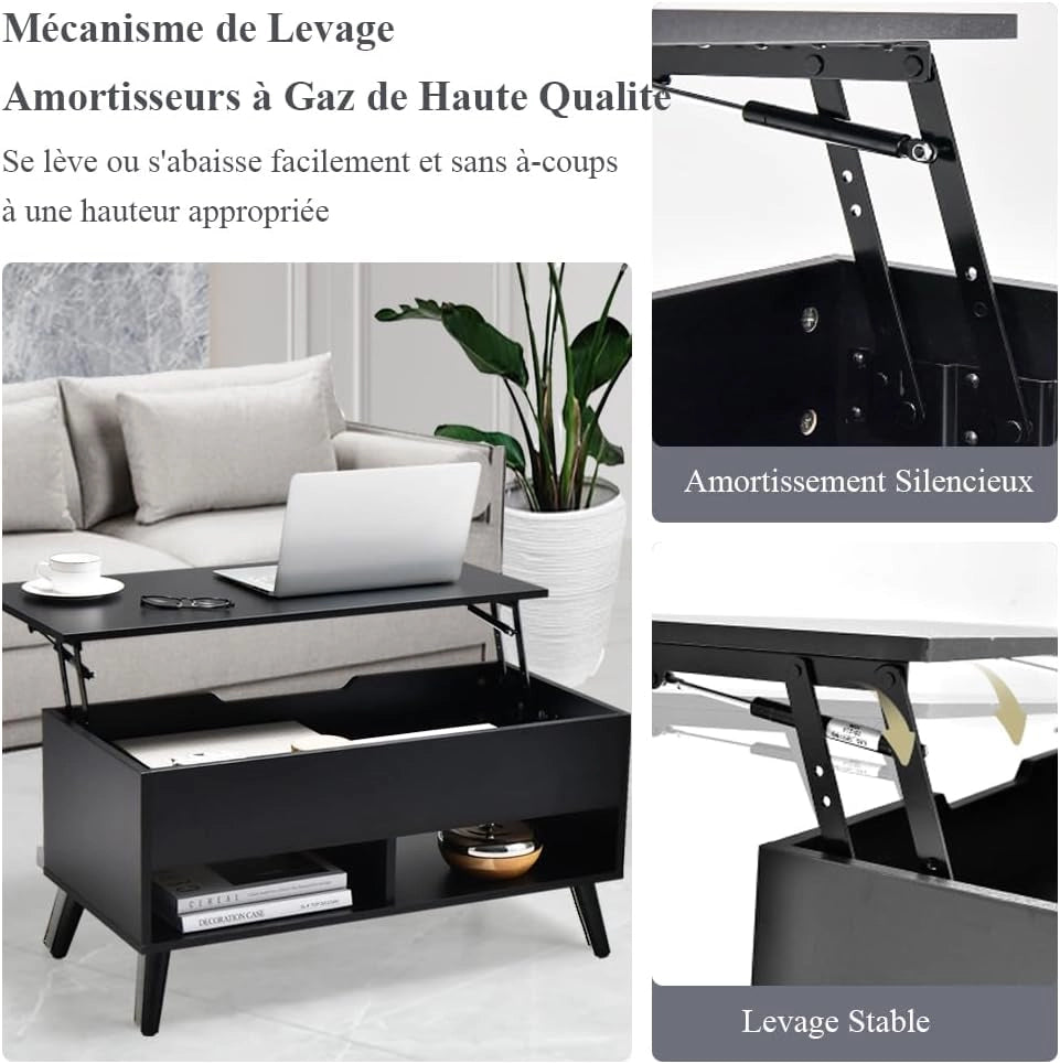Tavolino da caffè sollevabile, tavolo da caffè con spazio nascosto di stoccaggio, tavolo sollevabile ed estensibile per il riposo o il lavoro, 80 x 40 x 58 (max) cm per il soggiorno e la sala da