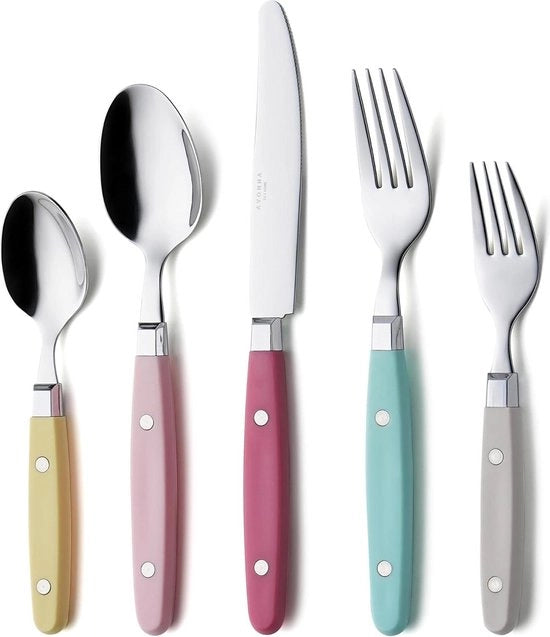 Set di Cucina in Acciaio Inossidabile con Rivetti e Maniglie a Stile Retro - Colori Pastello Mista