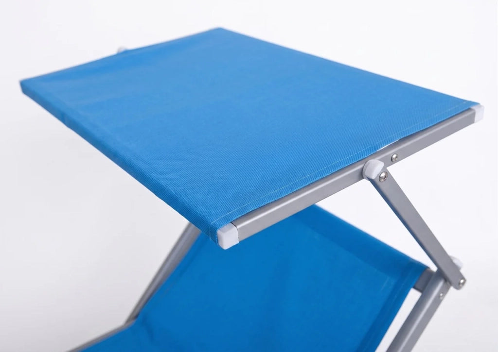 Lettino Prendisole Pieghevole Blu Sdraio Alluminio con Parasole Regolabile Mare Giardino Piscina Tessuto Traspirante