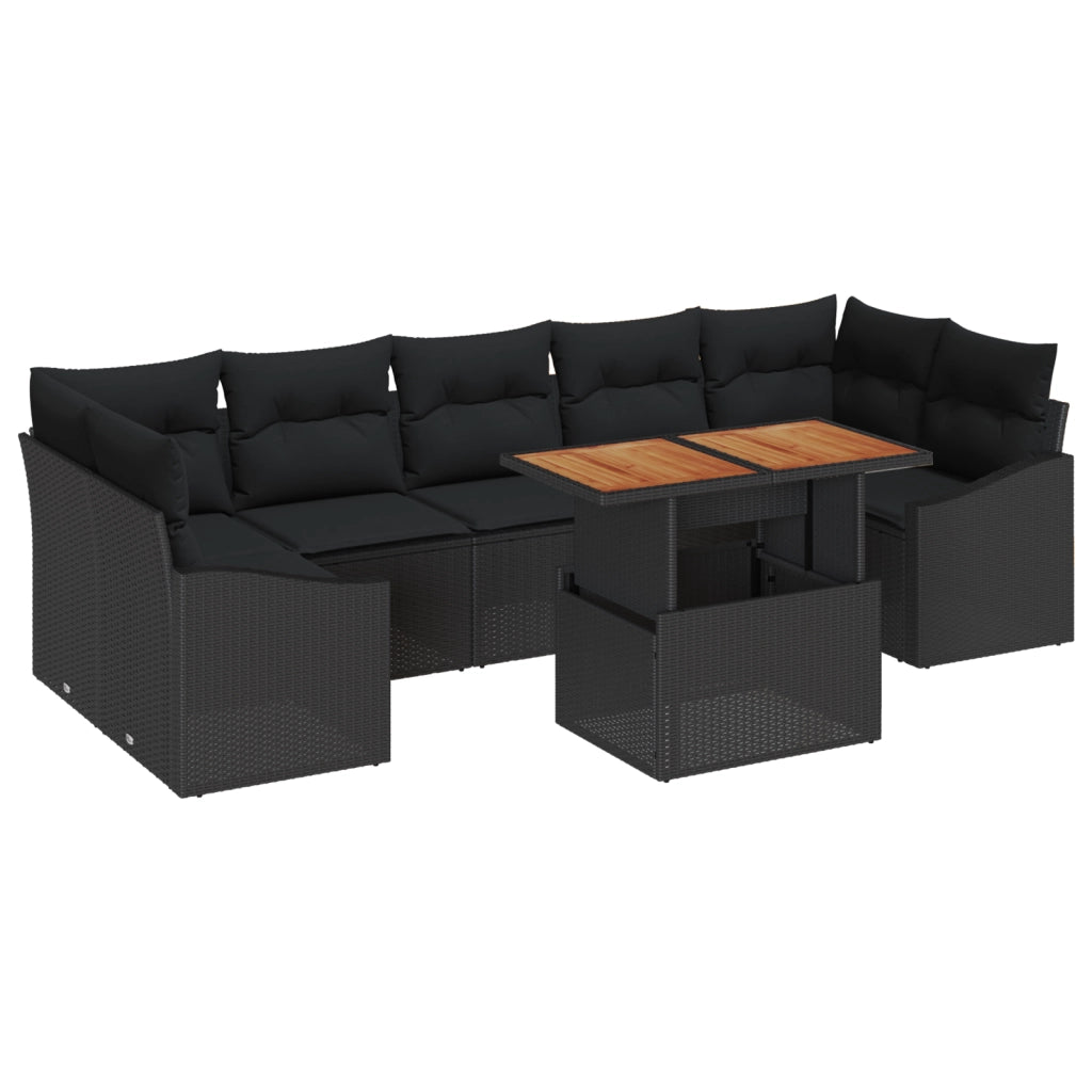 Set di divani da giardino a 8 pezzi con cuscini neri in polyrattan