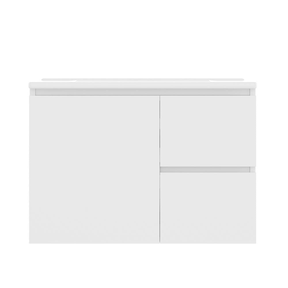 Armadio bagno sospeso - Xylo - 76x46x50 cm - Bianco - LED radar, lavabo integrato, due cassetti