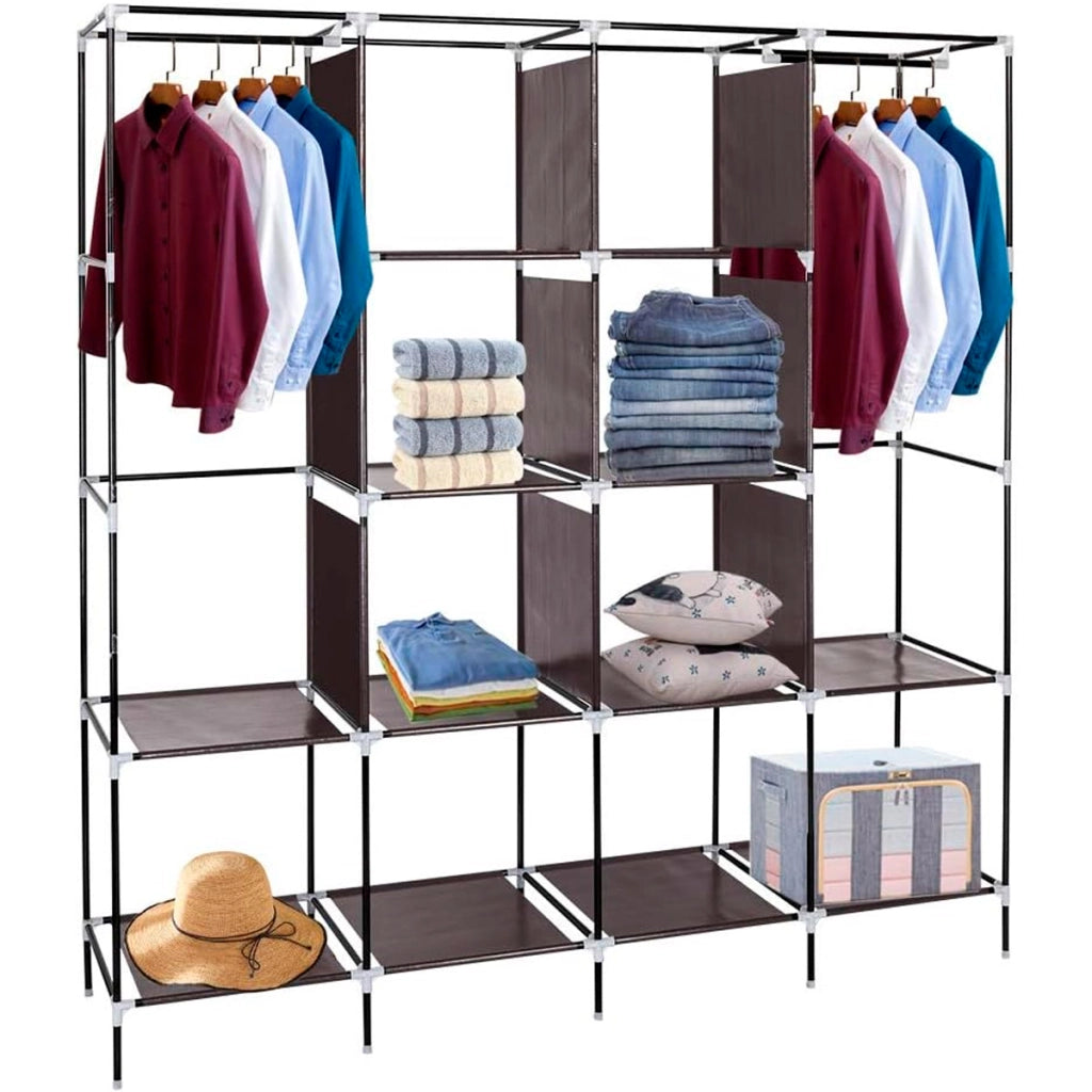 Armadio Vestiario In Tessuto Con Ante Con Cerniera E Tasche Laterali Nyana Home Misure 170x167x45cm Marrone