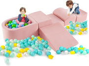 Set di 5 Pezzi Gioco in Schiuma, Blocchi con Piscina di Palline per Bambini, Coperture Lavabili con Cerniere, Blocchi Creativi per Stanza di Giocattoli, Camera da Letto (Rosa)