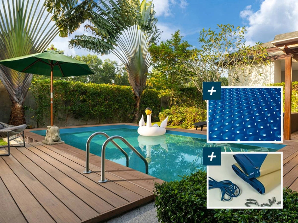 Piscina rettangolare in legno "Panama 130" - 6,20 x 4,10 x 1,30 m + copertura a bolle da 180 µ - copertura invernale da 280 g/m² +