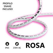 Alcapower Striscia LED Snake Flex 20 metri IP65 230V 12W/m Rosa, illuminazione decorativa flessibile in silicone ad alta efficienza energetica