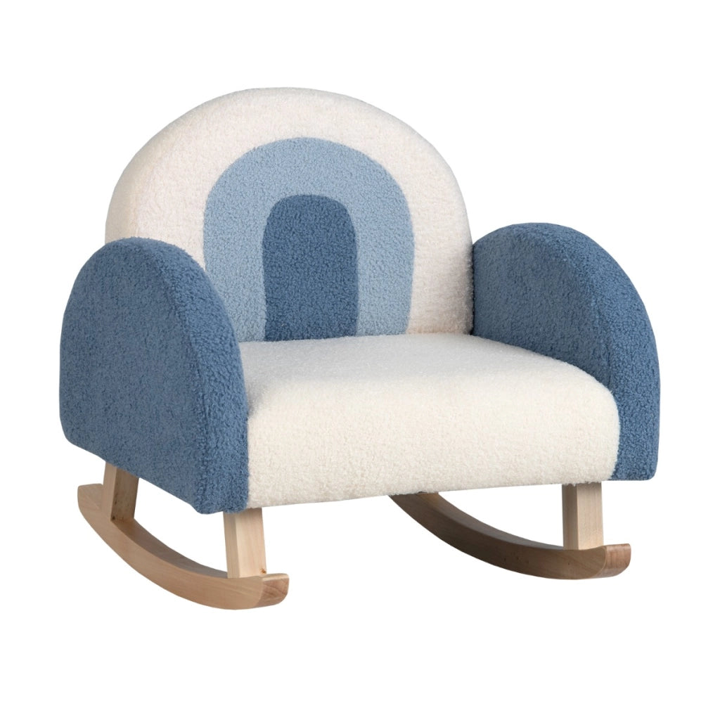 Sedia a dondolo per bambini per cameretta e stanza dei giochi, Divanetto singolo con gambe in legno Blu-Divani per bimbi