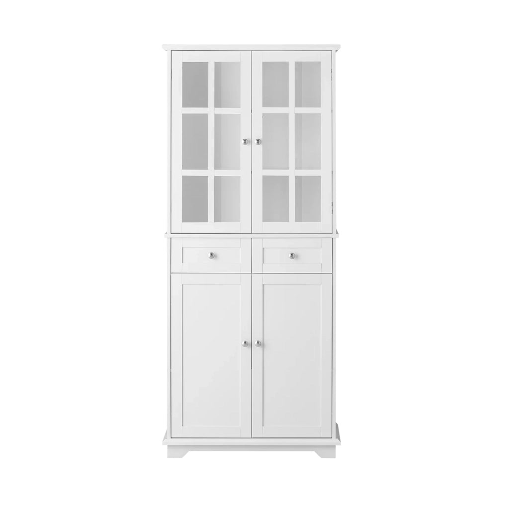 Credenza Alta Per Cucina Mobile Buffet In Legno Con 6 Scomparti E 2 Cassetti Armadio Dispensa In Stile Moderno Bianco 75x40x175cm FSB76-W