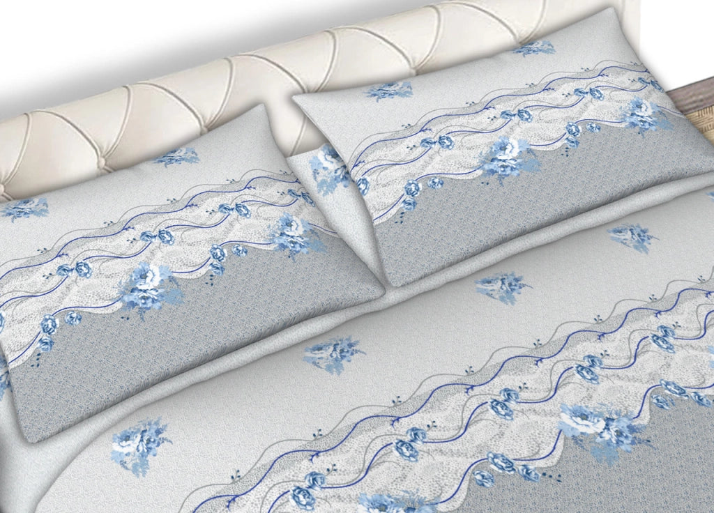 Completo Lenzuola Letto Matrimoniale 100% Cotone Made Italy In Varie Fantasie Fiorate C.N - Matrimoniale - Flowers Blu